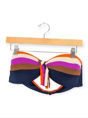 Robin Piccone Bandeau Bikini Top L Navy Multicolor Stripe Billie Strapless Swim